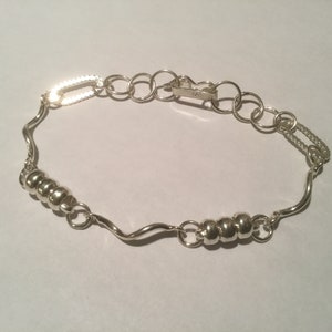 Sterling Silver Beads Chain Bracelet,  Beaded silver Bracelet, Hammered Bracelet with Silver Beads