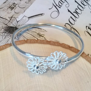 Daisy Cuff Bracelet, Sterling Silver, Flower Cuff Bangle Bracelet, Floral Bracelet