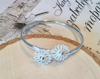 Daisy Cuff Bracelet, Sterling Silver, Flower Cuff Bangle Bracelet, Floral Bracelet