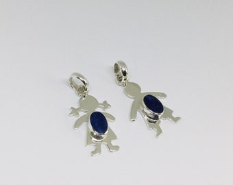 Boy or Girl Figures Charms Pendant, Lapis Lazuli Charm, Family Charms, Mothers Day Gift For Mom