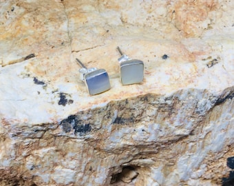 Mother of Pearl Stud Earrings: 950 Sterling Silver, Small White Earrings