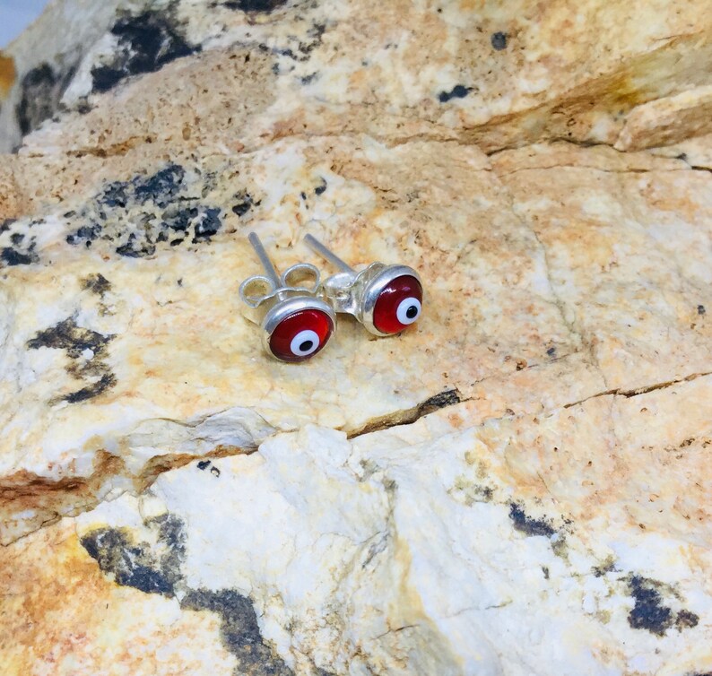7mm Evil Eye Earrings Girls Earrings Tiny Evil Eyes Post Earrings Red Evil Stud Earring