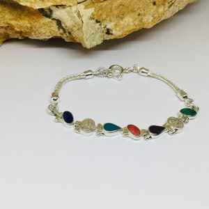 Geometric Multicolor Gemstone Bracelet, Sterling Silver  Jewelry, Gift for Her
