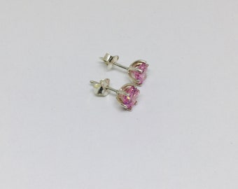 Pink Crystal  Earrings, Sterling Silver, Pink Small Earrings, Pink Stud Earrings