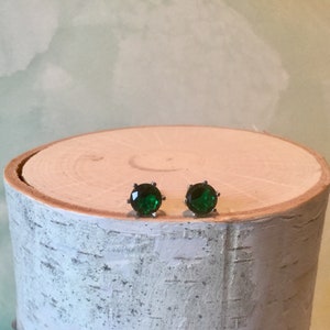 Emerald Stud Silver Earrings, Green Gemstone Earring, May Birthstone Jewelry, Birthday Gift