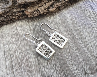 Sterling Silver Filigree Dangle Earrings: Art Deco Geometric Design