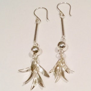 Sterling Silver Leaf Dangle Handmade Earrings,  Long Drop Women Earrings, Gift for Her