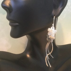 Flower Earrings, Hammered Earrings, Sterling Silver Dangle Earrings, Lightweight Earring