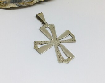 Hammered Sterling Silver Cross Pendant - Modern Religious Jewelry