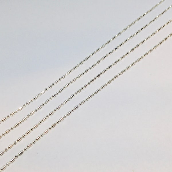 Round Oval Beads Sterling Silver Chain Necklace, Long and Round Bead Silver Chain Necklace, 16,18 and 20” chain