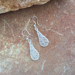 Sterling Silver  Earrings, Silver Filigree Tear Drop Earrings, Handmade Artisan Earrings