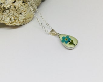 Forget Me Not Flower Necklace, Blue Pressed Flower Necklace, Dried Flower Necklace