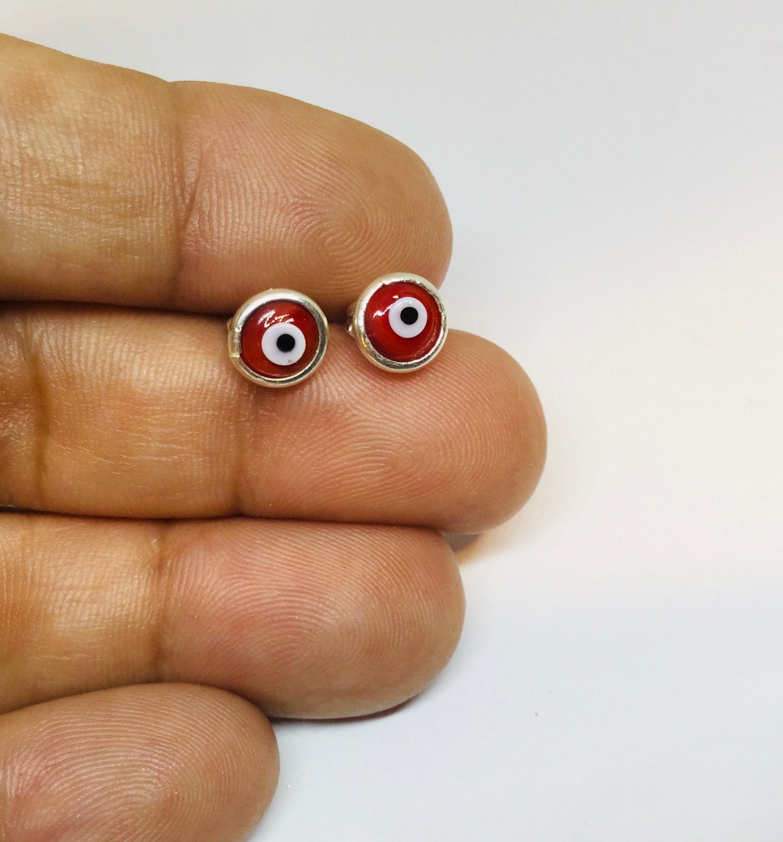 7mm Evil Eye Earrings Red Evil Stud Earring Tiny Evil Eyes Etsy