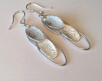Hammered Oval Sterling Silver Earrings: Handmade Dangle Jewelry