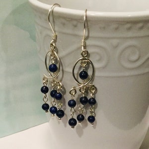 Lapis Lazuli Earrings, Sterling Silver Dangle Earrings, Blue Lapis Drop Earrings,  Handmade Jewelry