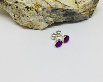 Purple Resin Sterling Silver Stud Earrings: Double Sided Design