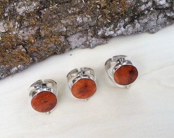 Reversible Sterling Silver Ring: Orange Spiny Oyster, Lapis Lazuli, Adjustable Size 5 1/2-7