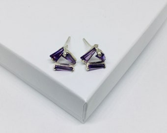 Amethyst Stud Earrings: 950 Sterling Silver, February Birthstone