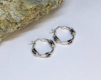 28mm Sterling Silver Bali Hoop Earrings, oxidized Silver Earrings, Bead Silver Earrings, Boho Earrings