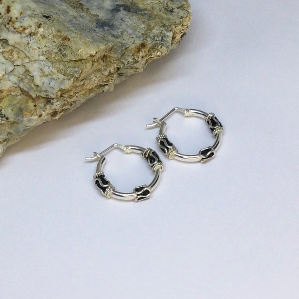 23mm Sterling Silver Bali Hoop Earrings, oxidized Silver Earrings, Bead Silver Earrings, Boho Earrings