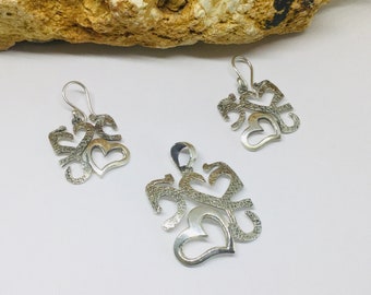 Herz-Schmuck-Set, Ohrringe und Halskette Set, Herz Silber Ohrringe, Herz Silber Anhänger