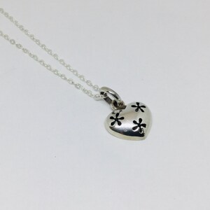 Solid Sterling Silver Heart Pendant, Love Heart Pendant, Flower Silver Necklace, Gift For Her