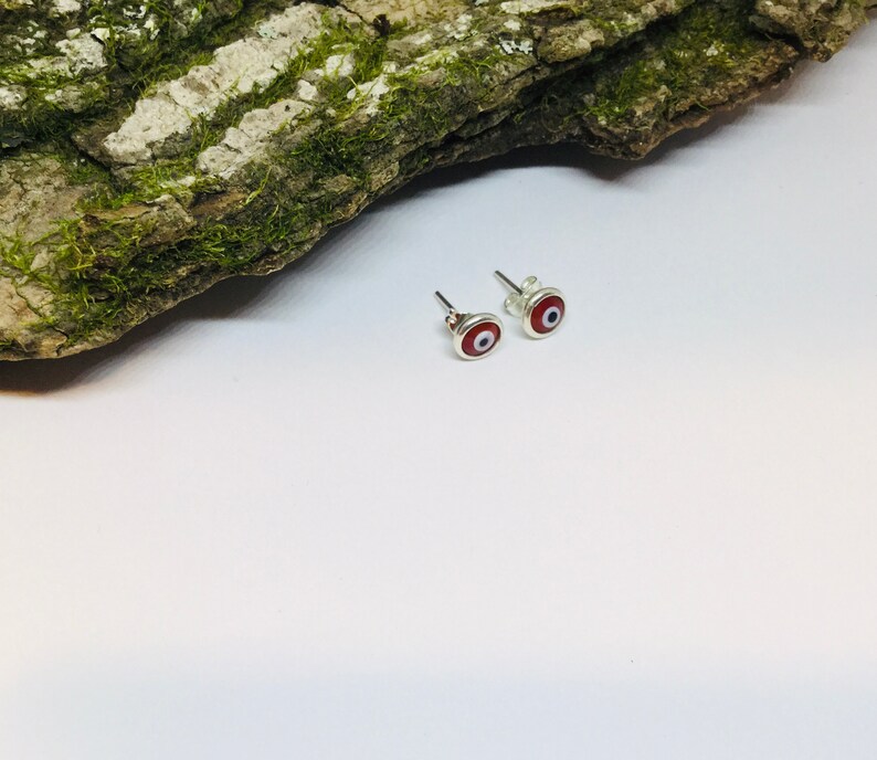 7mm Evil Eye Earrings Girls Earrings Tiny Evil Eyes Post Earrings Red Evil Stud Earring