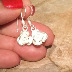 Silver Flower Dangle Earrings, Bridal Earrings Bridesmaid Gift Birthday Gift For Her