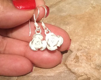 Sterling Silver Flower Dangle Earrings: Floral Bridal Jewelry