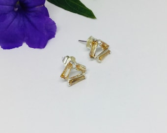 Citrine Stud Earrings: 950 Sterling Silver, November Birthstone