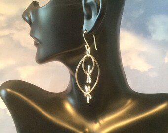Sterling Silver Flower Dangle Earrings: 950 Silver, Oval Drop
