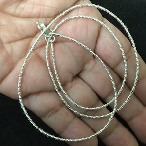 Sterling Silver Seed Bead Necklace, Tiny Silver Beaded Necklace, Chaquiras Necklace, 18” Chain