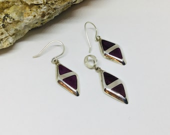 Spiny Oyster  Jewelry Set, Navajo Sterling Silver Earrings Pendant, Native America  Jewelry