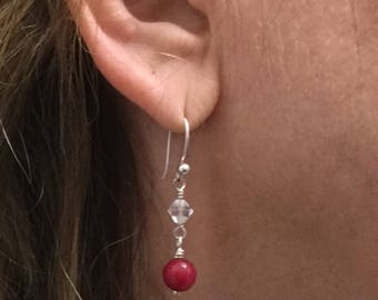 Red Jade Gemstone Sterling Silver Earrings, Jade Dangle Earrings, Bridal Earrings, Bridesmaid Earrings