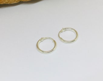 14mm Sterling Silver Hoop Earring, Tiny Hoops Earrings, Cartilage Earrings
