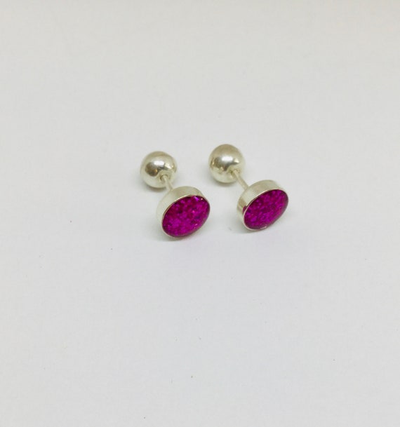Pink Double Sided Stud Earrings, Sterling Silver Front Back Earring, Minimalist Jewelry