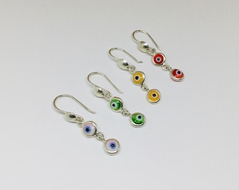 Sterling Silver Evil Eye Dangle Earrings: Glass Protection Jewelry