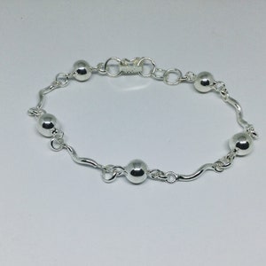 Ball Beaded Bracelet, Sterling Silver Bead Bracelet, Delicate Women Bracelet