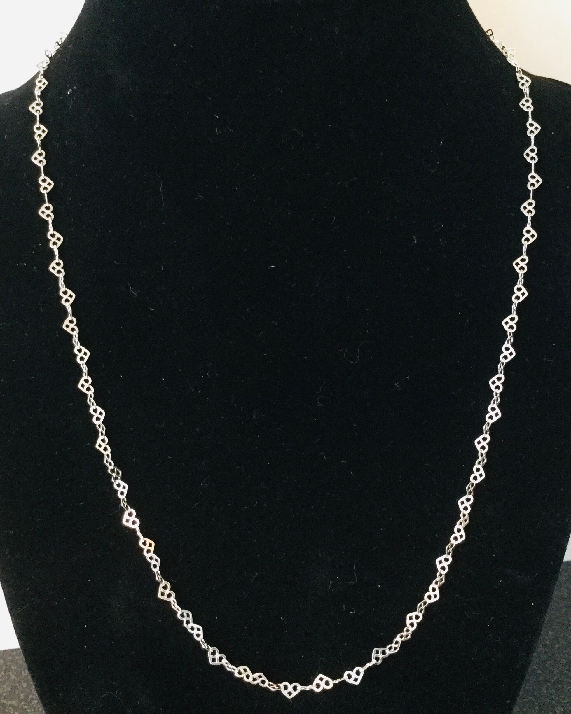 Heart Link Sterling Silver Chain Necklace, 3mm Heart Chain