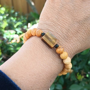 Palo Santo Bracelet, Handmade Palo Santo With Tiger Eye Bracelet, Holy Wood Bracelet, Good Luck Protection Bracelet