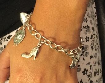 Vintage Fashion Charm Sterling Silver Bracelet,  Girls Bracelet