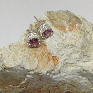 6mm Pink Stud Earrings in Sterling Silver,  October Birthstone Earrings, Girls Earrings