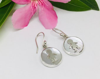 Boy Charm Earrings, Mother of Pearl Charm Earrings , Mothers Day  Gift For Mom