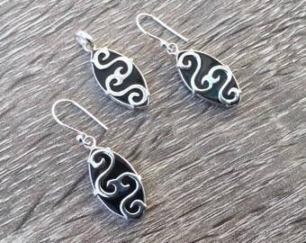 Black Onyx Sterling Silver Jewelry Set, Onyx Earrings, Onyx Pendant, Black Onyx Set