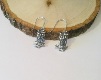 Sterling Silver Owl Earrings: Antique Style Bird Dangle Jewelry