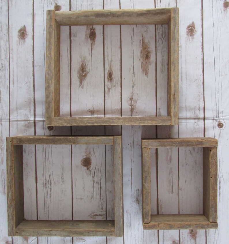 Barn Wood Box Shelving Set Reclaimed Shelves Rustic Shadow