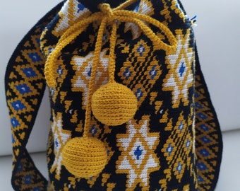 tapestry crothet bag,wayuu bag, mochila bag,hanmade crochet bag,crossbody bucket bag