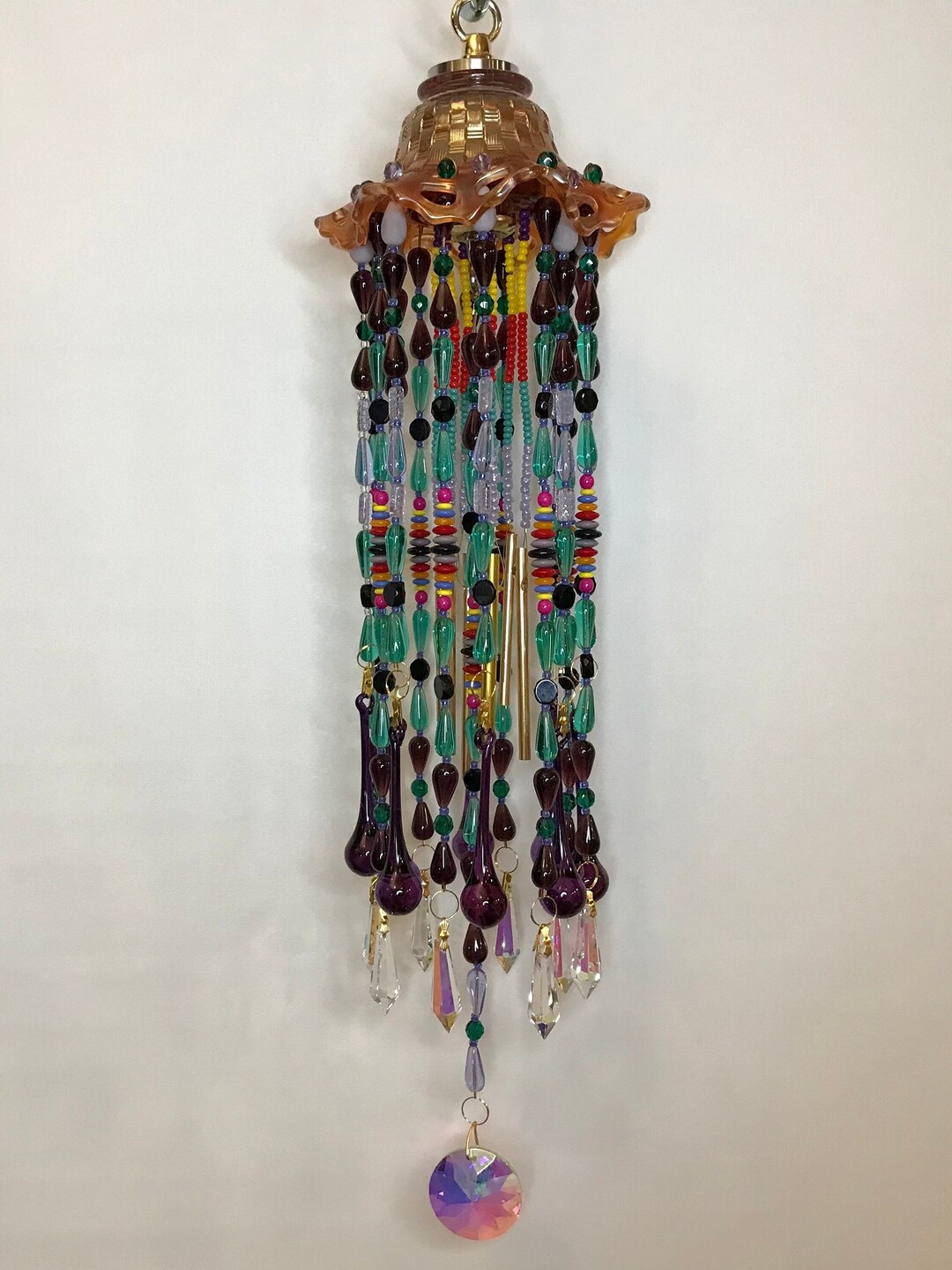 Crown Jewel Crystal and Glass Beaded Wind Chime Mothers Day Birthday