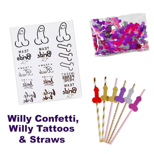 Willy Straws, Confetti and Willy Tattoos | Hen Party Favours | Bachelorette | Hen Party Tattoos | Hen Night Accessories | Hen Party Games