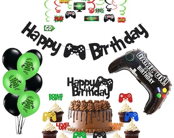 Gaming Party Supplies, Gamer Cake Topper, Cupcake Toppers, Gamer Birthday banner, Boys Birthday Ideas, Gaming Party banner, Gaming Balloons